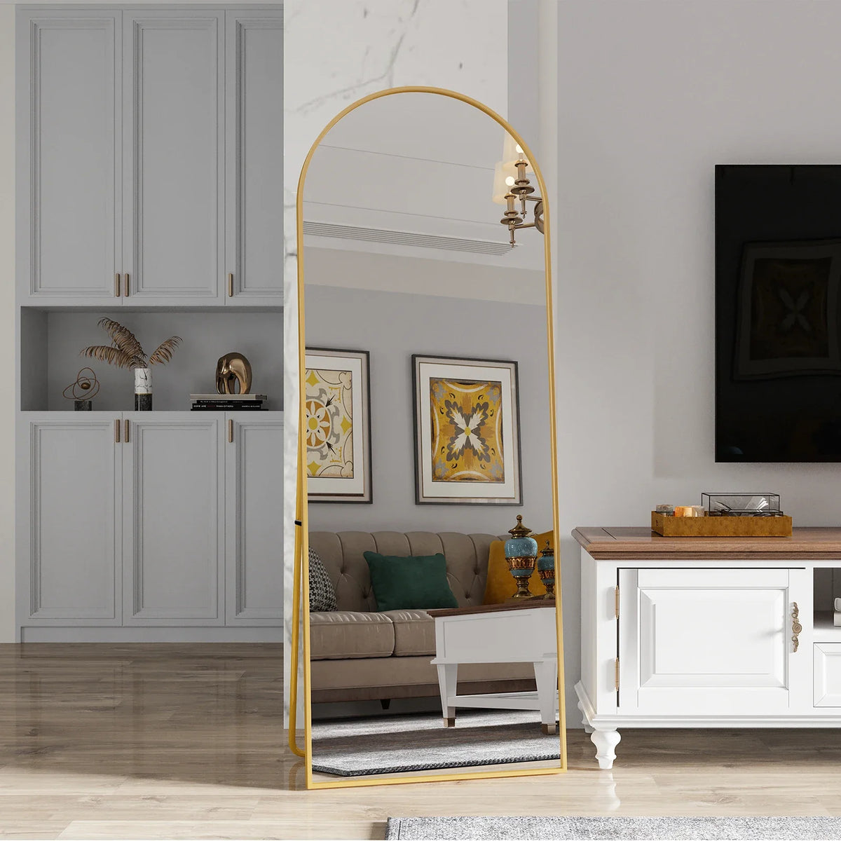 Full-Length Mirror Curved Tempered Glass & Slim Aluminum