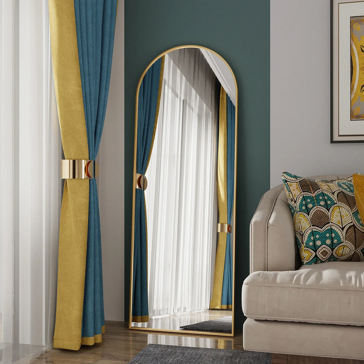 Full-Length Mirror Curved Tempered Glass & Slim Aluminum