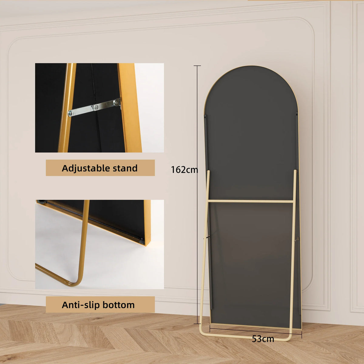 Full-Length Mirror Curved Tempered Glass & Slim Aluminum