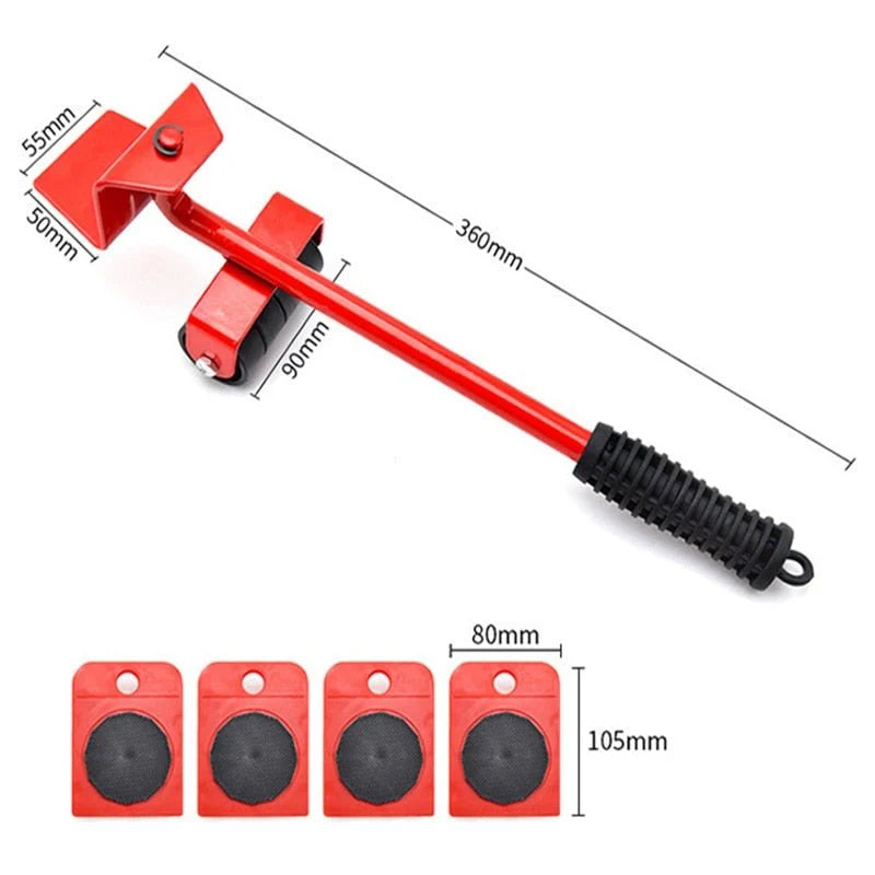 Furniture Mover Set Lever Bar Anti-Slip Rubber Wheels