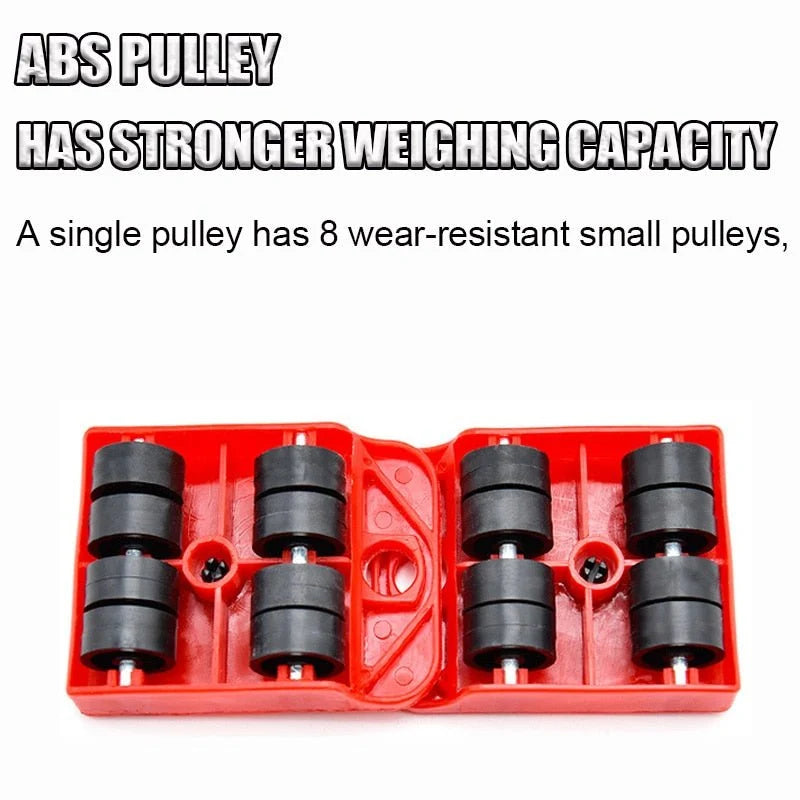Furniture Mover Set Lever Bar Anti-Slip Rubber Wheels