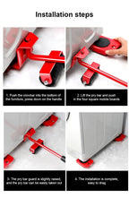 Furniture Mover Set Lever Bar Anti-Slip Rubber Wheels