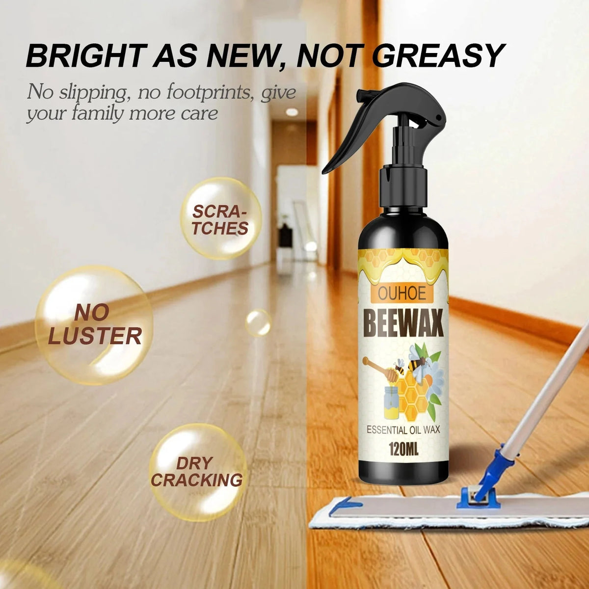 Furniture Polish Spray Beeswax Formula Non-Toxic Slip-Resistant