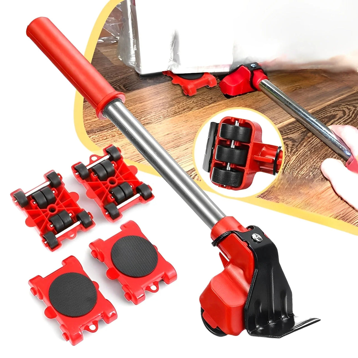 Furniture Roller Set Ergonomic Lifter & 360-Degree Wheels