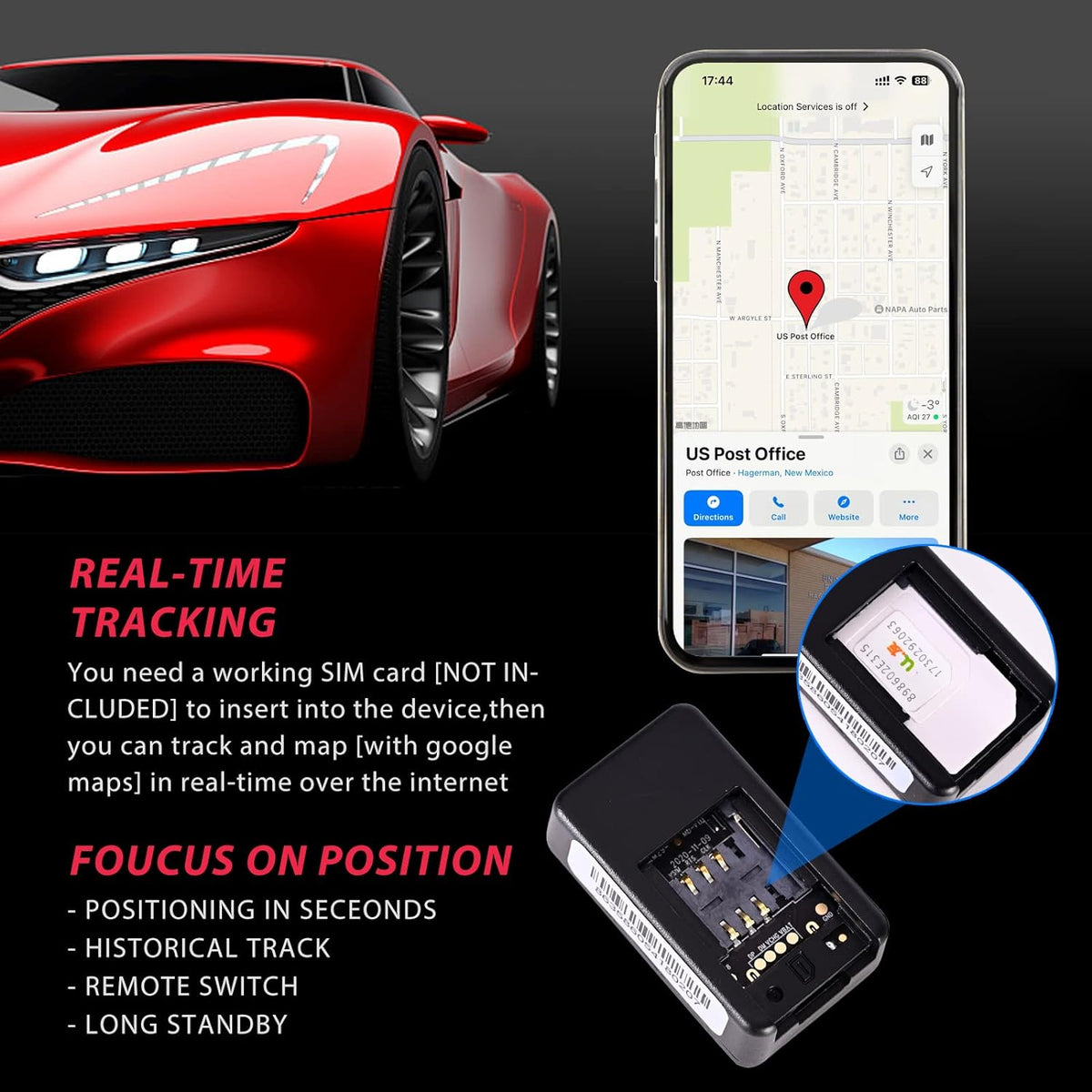 GPS Car Tracker Magnetic Real-Time Audio Monitor