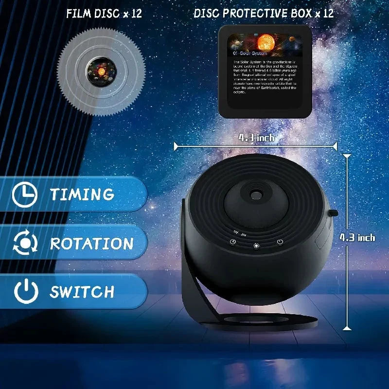 Galaxy Projector Rotating 360 Degree Silent Motor 12 Discs