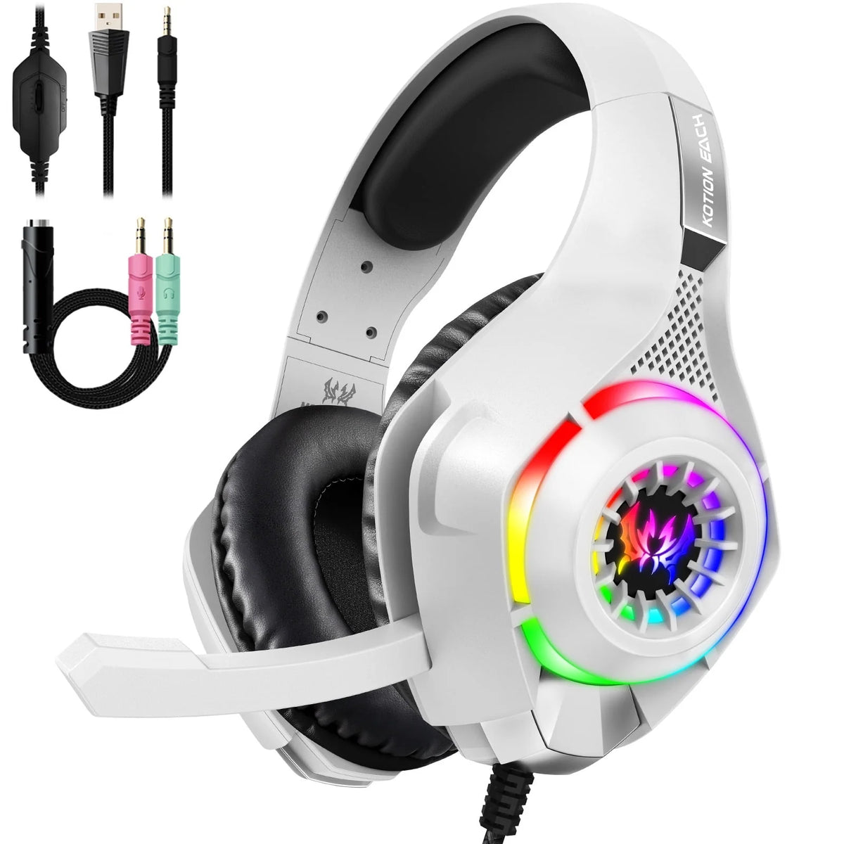 Gaming Headset Wired Over-Ear Boom Mic & LED