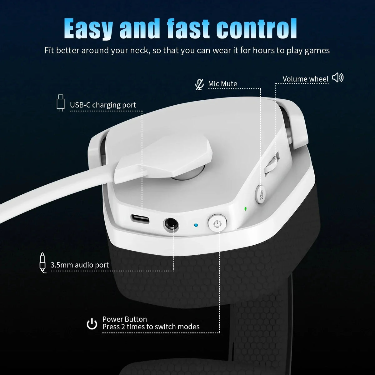 Gaming Headset Wireless Active Noise Reduction Built-In Mic