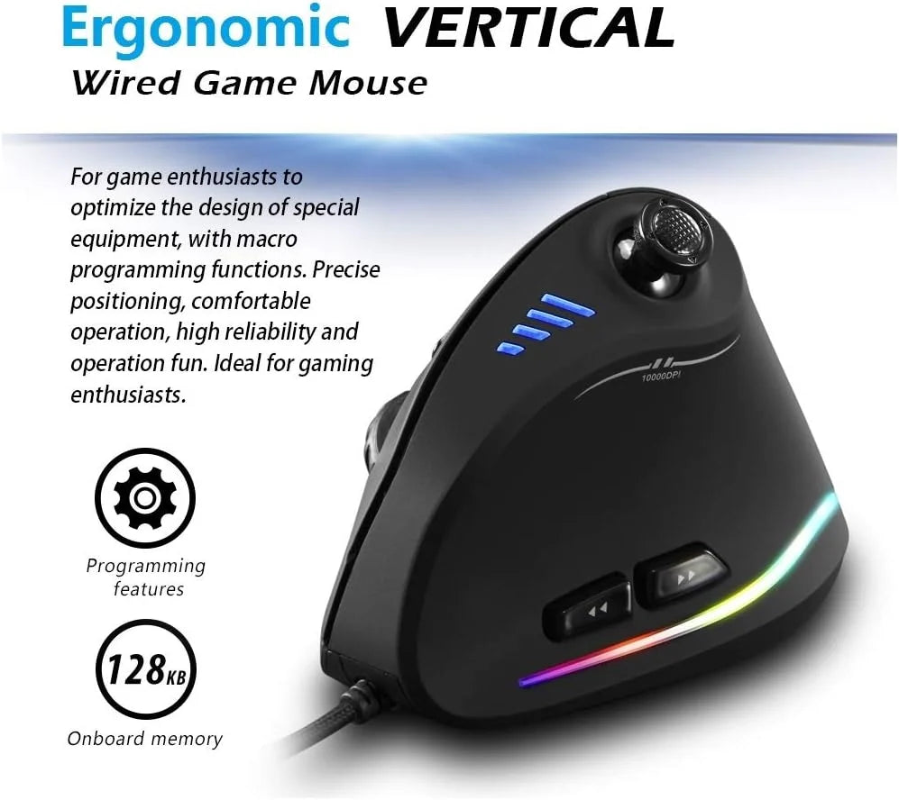 Gaming Mouse Vertical Ergonomic RGB 11 Programmable Buttons