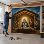 Garage Door Cover Nativity Scene Optional Light Chain