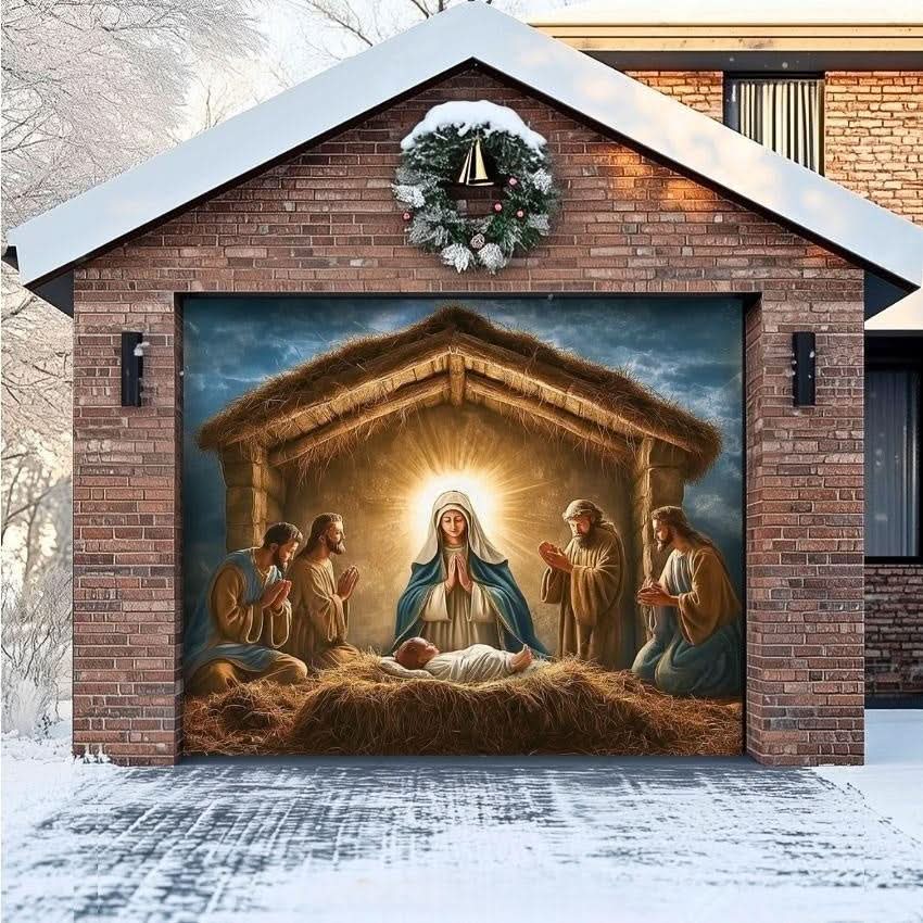 Garage Door Cover Nativity Scene Optional Light Chain