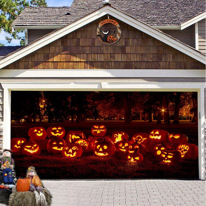 Garage Door Cover Spooky Print Polyester Weather-Resistant