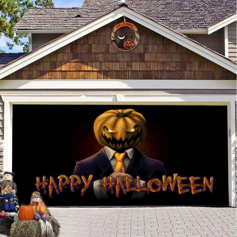 Garage Door Cover Spooky Print Polyester Weather-Resistant