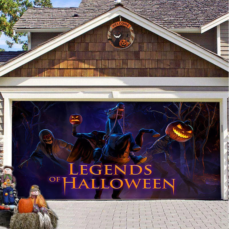 Garage Door Cover Spooky Print Polyester Weather-Resistant