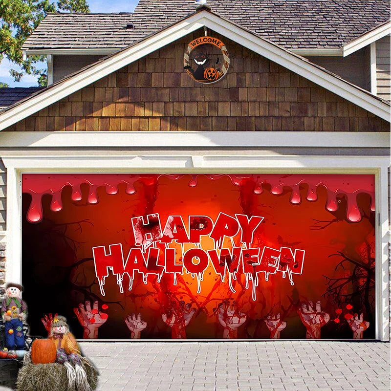 Garage Door Cover Spooky Print Polyester Weather-Resistant
