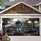 Garage Door Cover Spooky Print Polyester Weather-Resistant