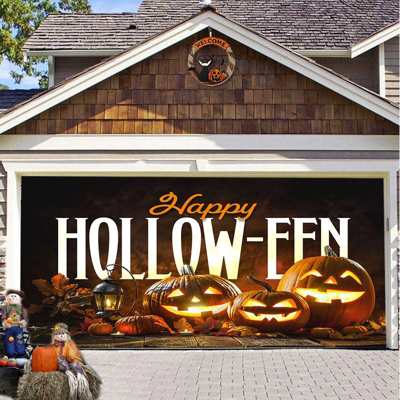 Garage Door Cover Spooky Print Polyester Weather-Resistant