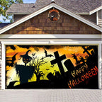 Garage Door Cover Spooky Print Polyester Weather-Resistant
