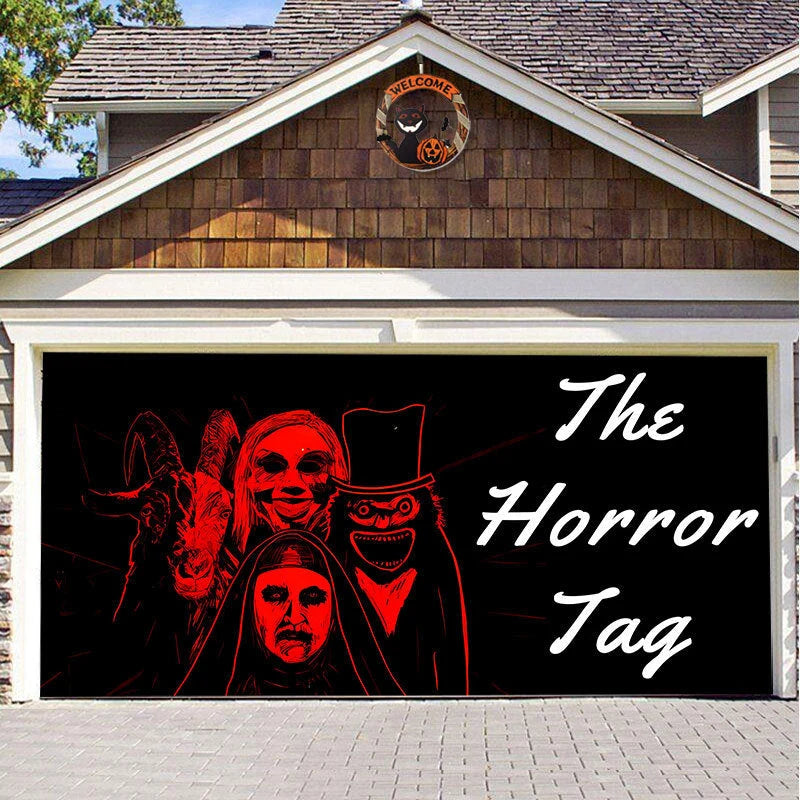 Garage Door Cover Spooky Print Polyester Weather-Resistant