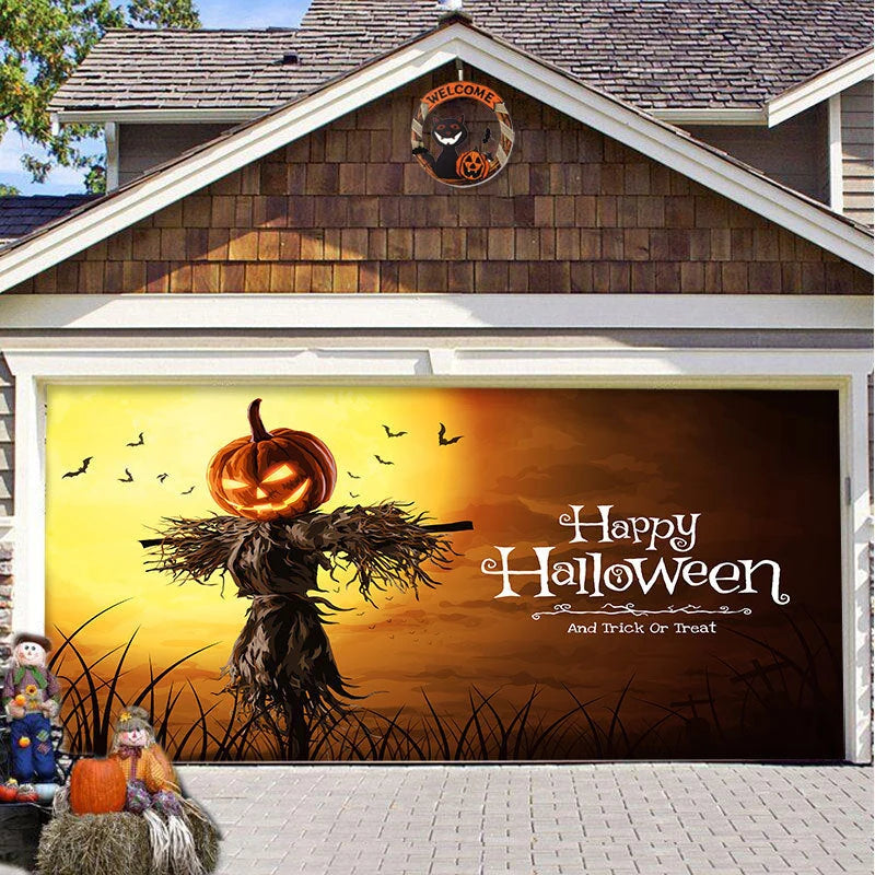 Garage Door Cover Spooky Print Polyester Weather-Resistant