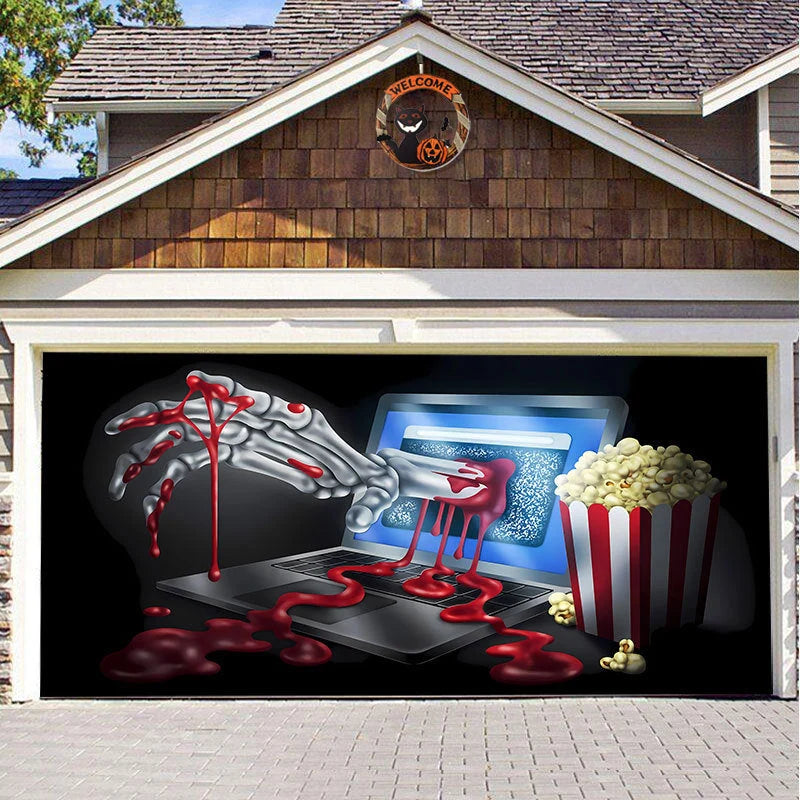 Garage Door Cover Spooky Print Polyester Weather-Resistant