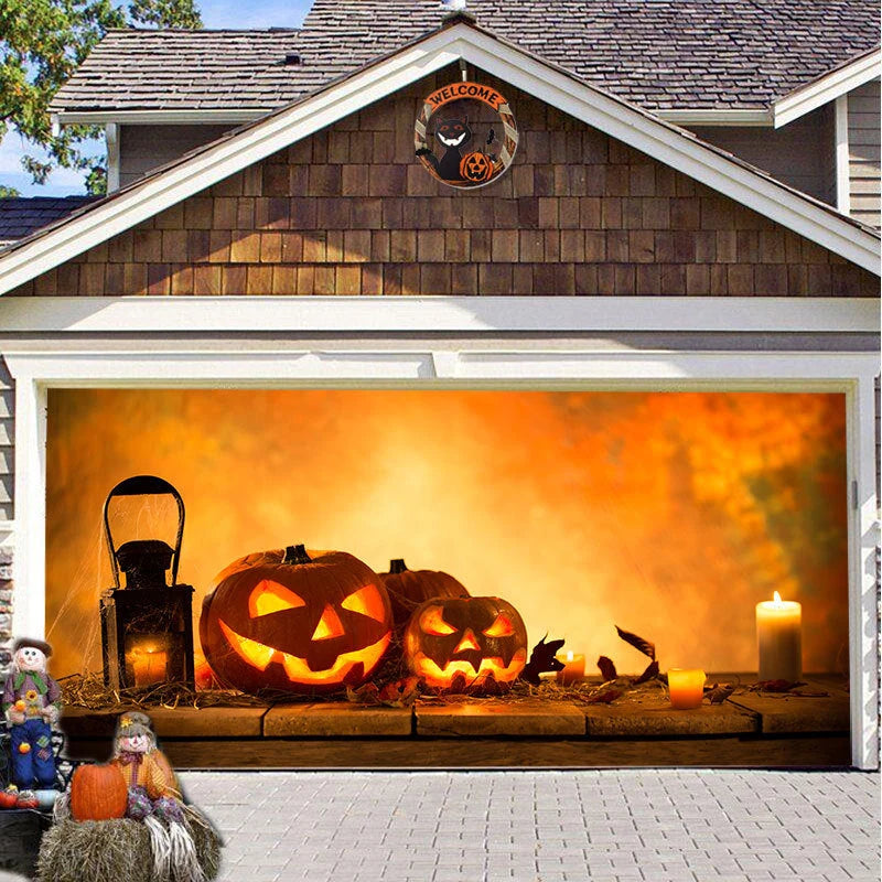 Garage Door Cover Spooky Print Polyester Weather-Resistant