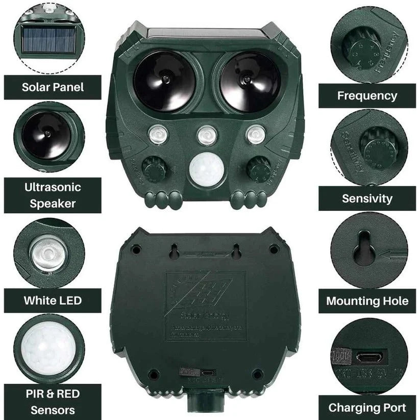 Garden Animal Repellent Motion-Activated Ultrasonic Solar-Powered