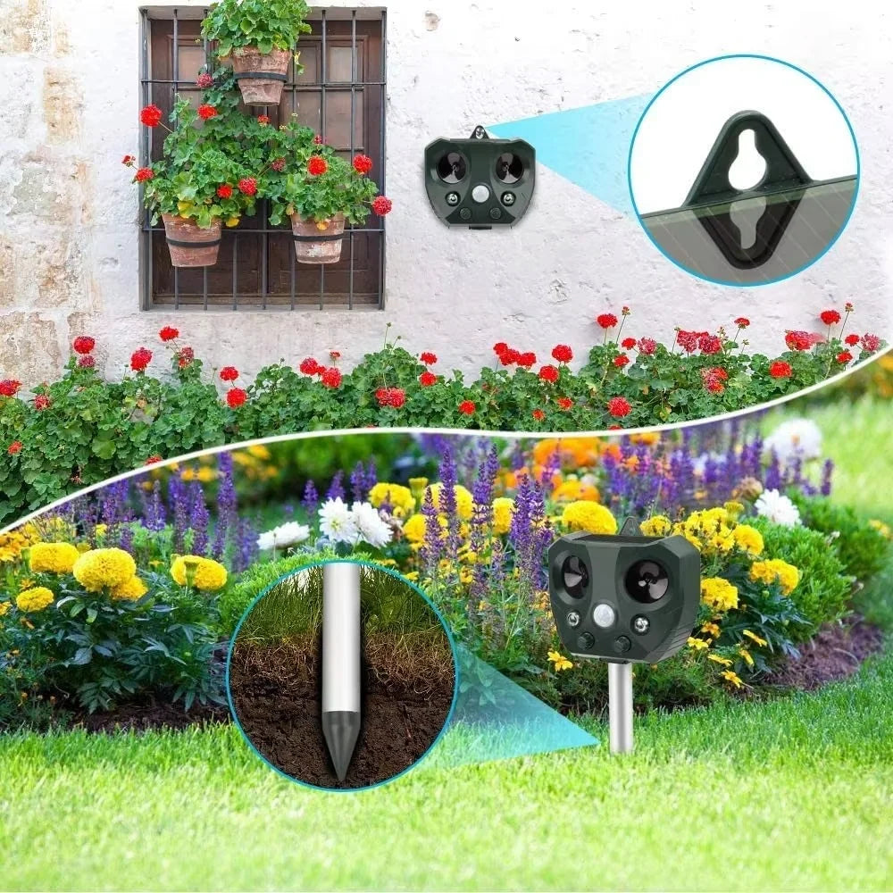 Garden Animal Repeller Solar-Powered Ultrasonic Motion-Activated
