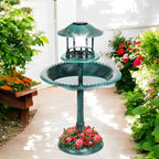 Garden Bird Bath Solar-Powered LED Integrated Planter Weather-Resistant Resin