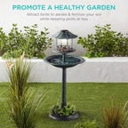 Garden Bird Bath Solar-Powered LED Integrated Planter Weather-Resistant Resin
