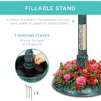 Garden Bird Bath Solar-Powered LED Integrated Planter Weather-Resistant Resin