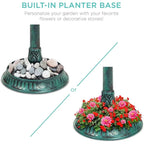Garden Bird Bath Solar-Powered LED Integrated Planter Weather-Resistant Resin