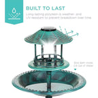 Garden Bird Bath Solar-Powered LED Integrated Planter Weather-Resistant Resin