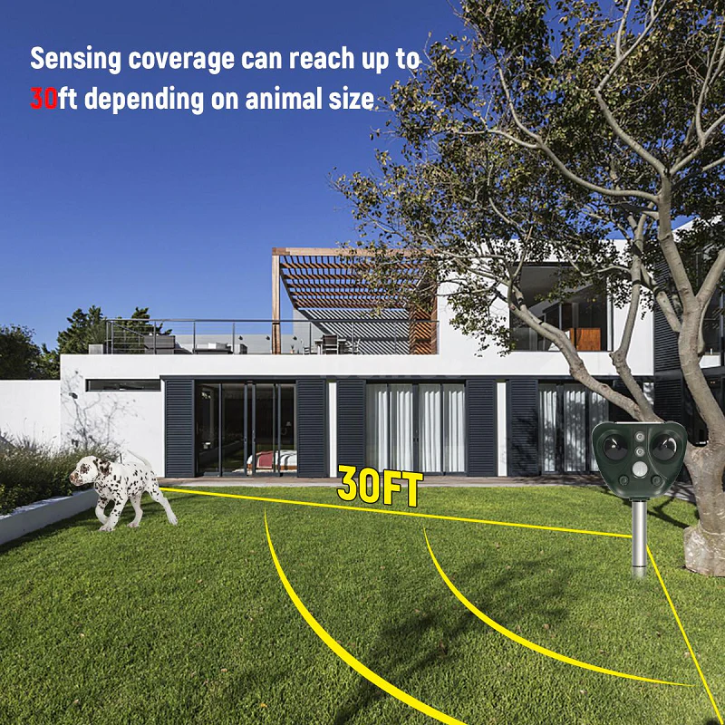 Garden Bird Deterrent Solar-Powered Ultrasonic & LED 30 Foot Range