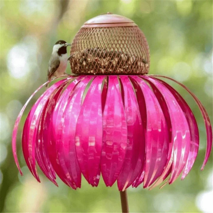 Garden Bird Feeder Flower-Shaped Metal Stake Weather-Resistant
