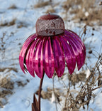 Garden Bird Feeder Flower-Shaped Metal Stake Weather-Resistant