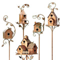 Garden Birdhouse Stake Copper-Tone Metal & Nesting Box