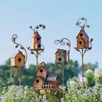 Garden Birdhouse Stake Copper-Tone Metal & Nesting Box