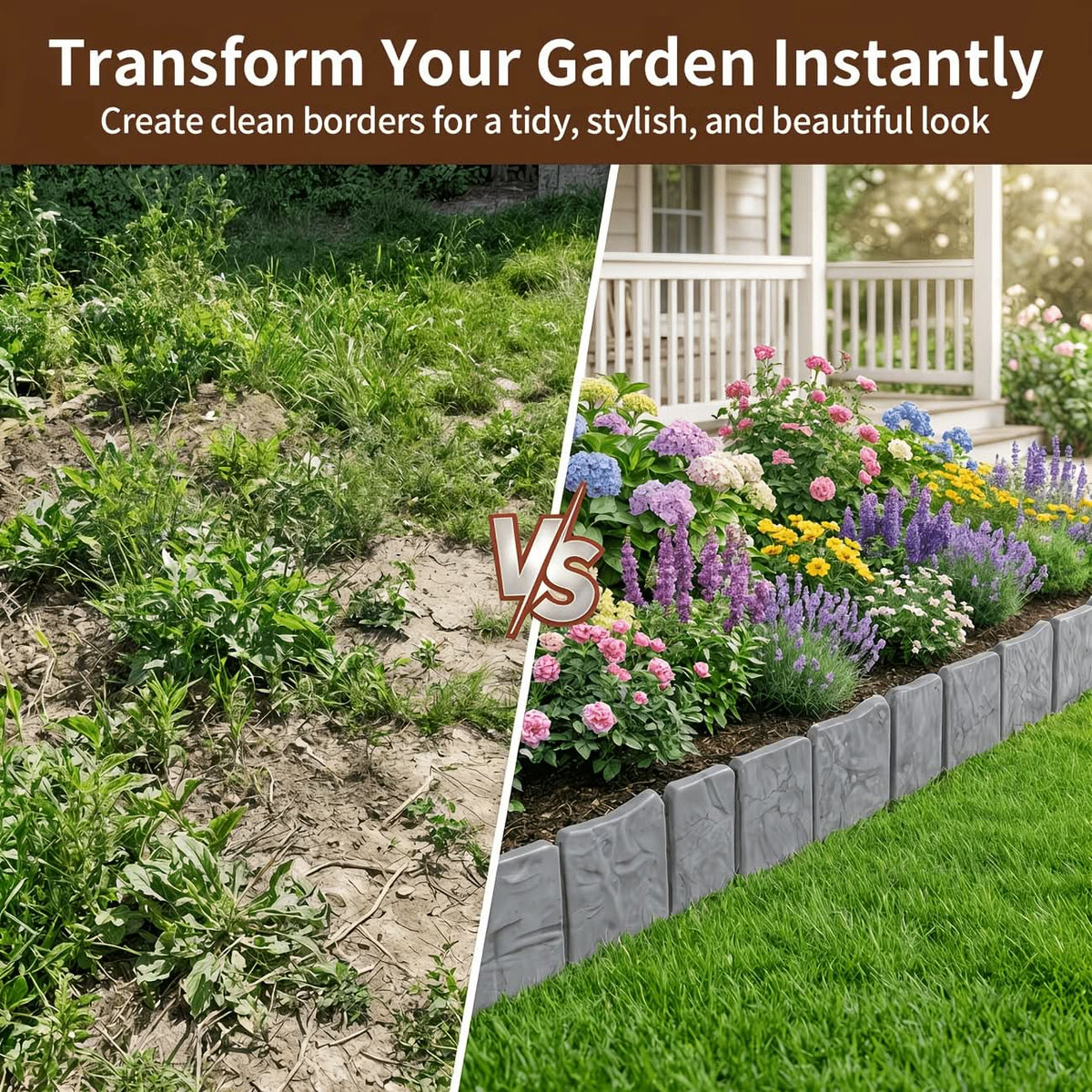 Garden Border Panel Interlocking Stone-Look Weather-Resistant