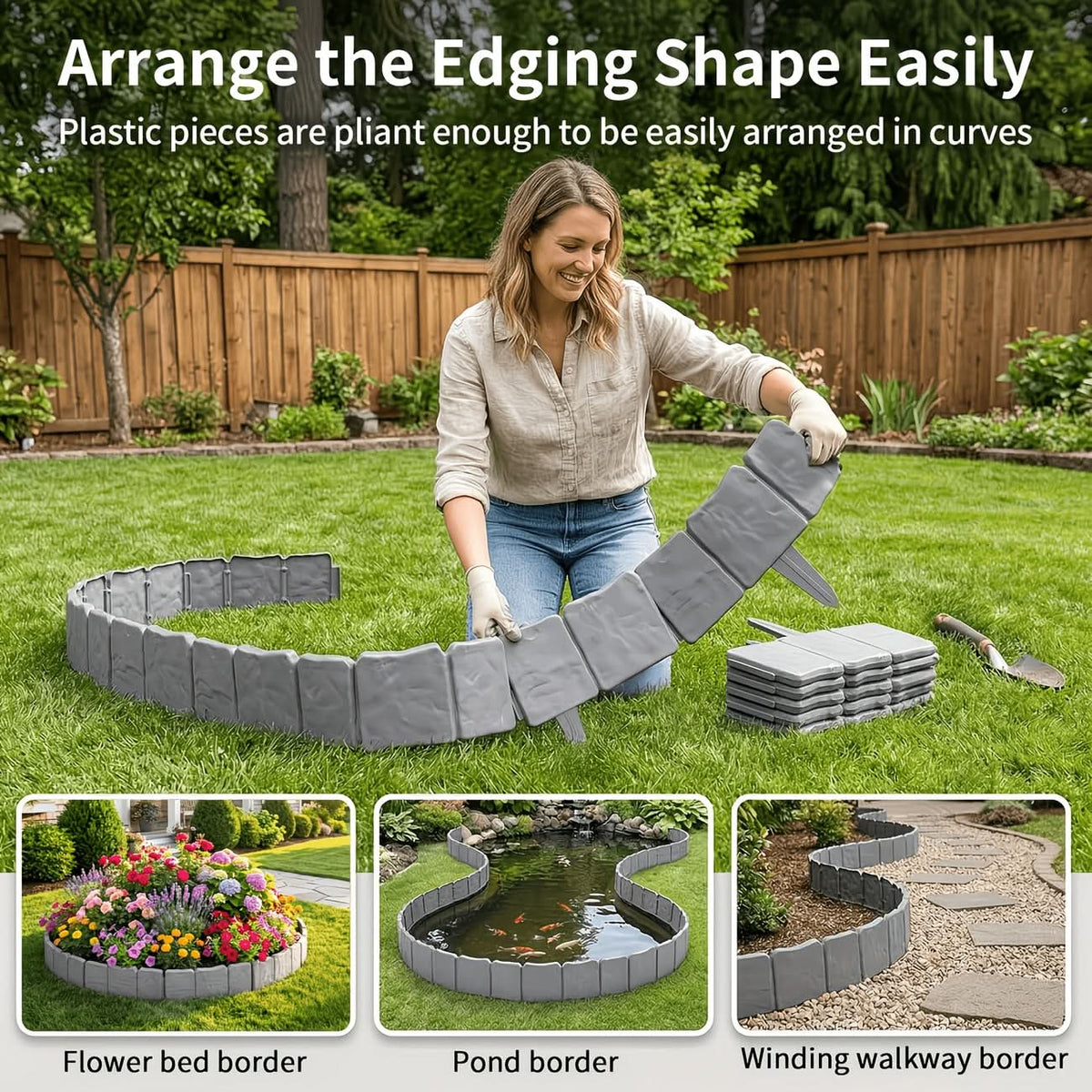 Garden Border Panel Interlocking Stone-Look Weather-Resistant