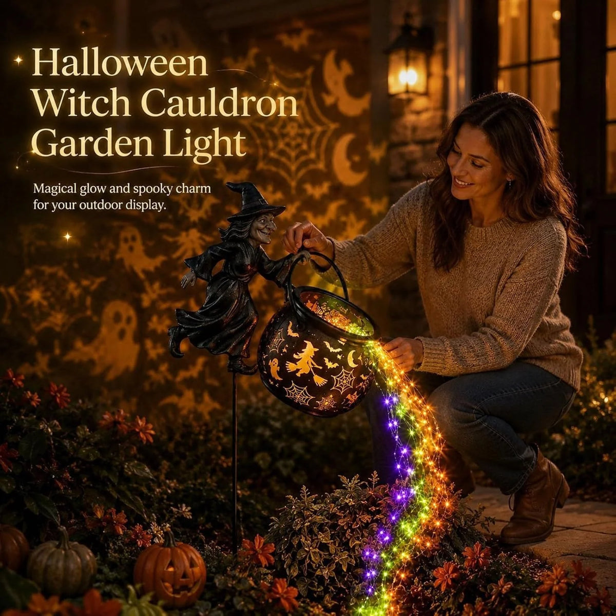 Garden Decoration Handcrafted LED-Lit Witch Figure