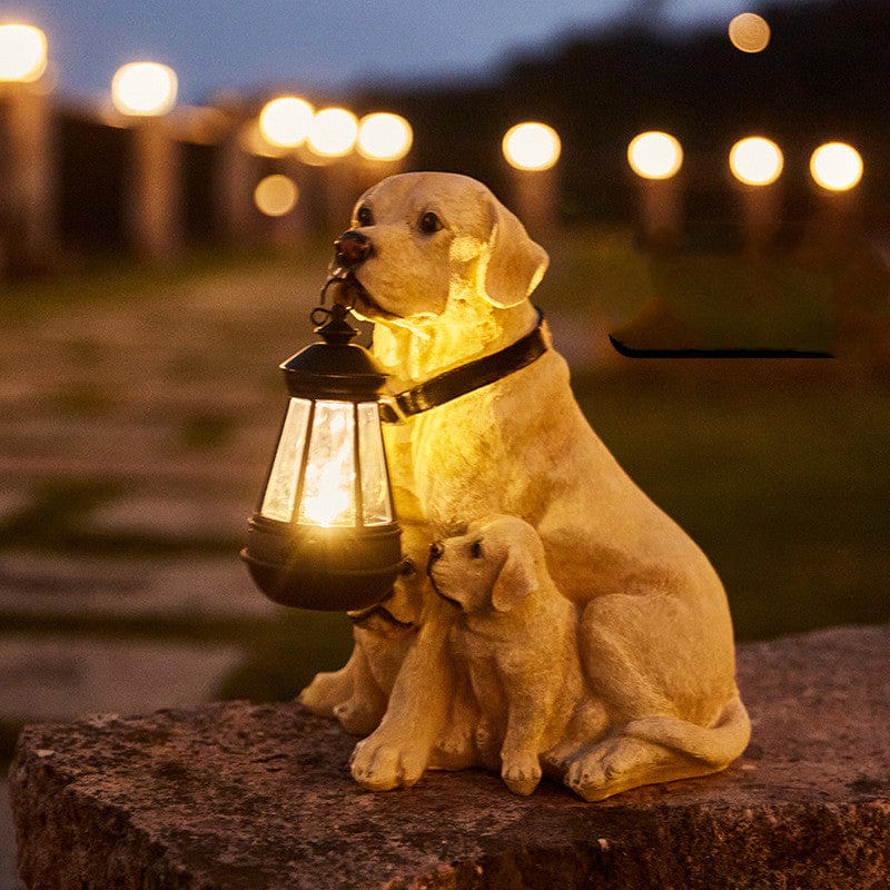 Garden Dog Statue Solar-Powered LED Weather-Resistant Resin