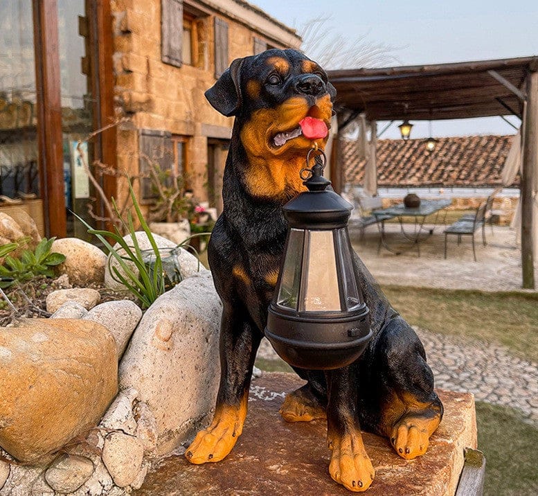 Garden Dog Statue Solar-Powered LED Weather-Resistant Resin