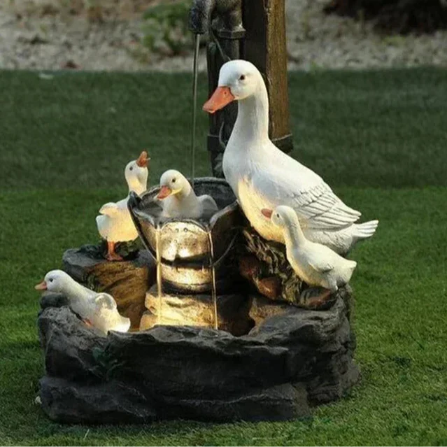 Garden Fountain Solar-Powered Warm LED Weather-Resistant Resin
