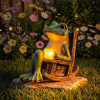 Garden Frog Statue Solar-Powered Automatic Light Weather-Resistant