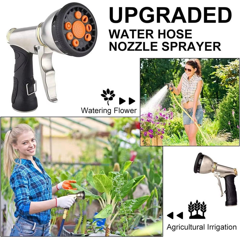 Garden Hose Nozzle Heavy-Duty Metal 9 Spray Patterns