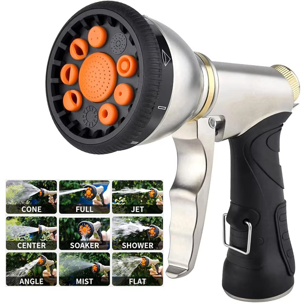 Garden Hose Nozzle Heavy-Duty Metal 9 Spray Patterns