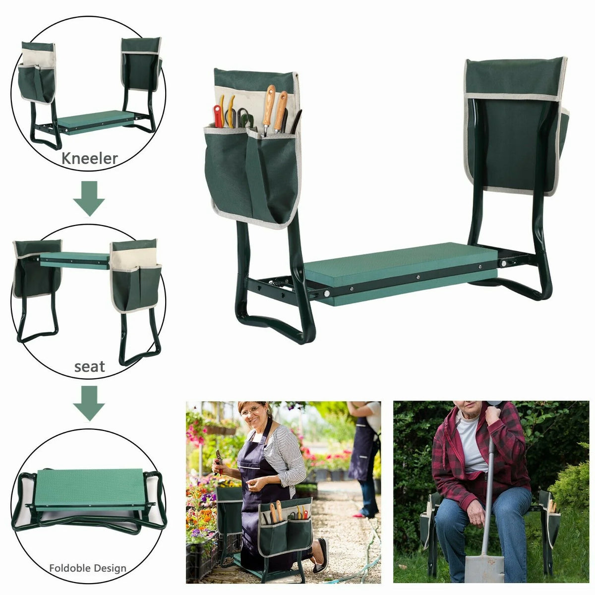 Garden Kneeler & Seat Foldable Padded 331 Lb Capacity