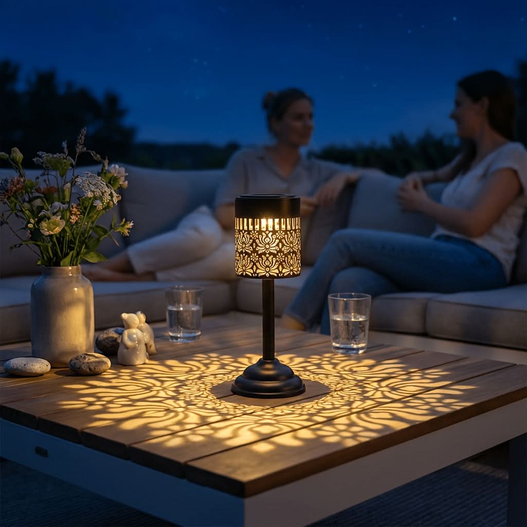 Garden Lamp Solar-Powered Peony-Inspired Metal Weather-Resistant