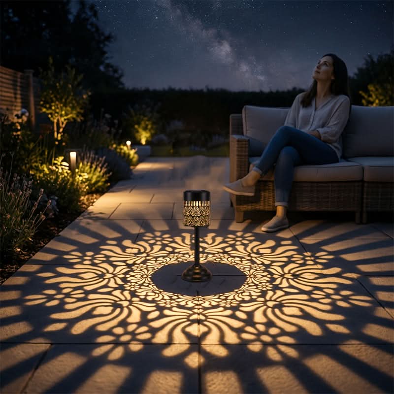 Garden Lamp Solar-Powered Peony-Inspired Metal Weather-Resistant